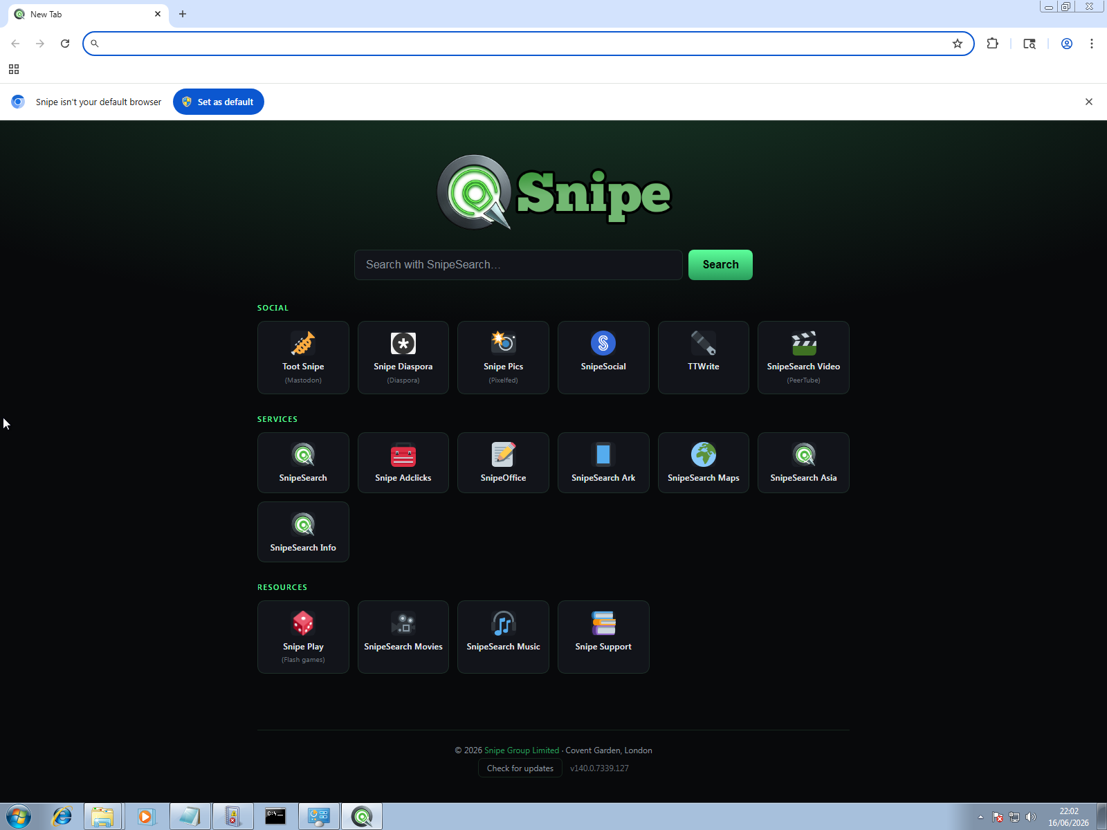 Snipe Browser on Windows 7