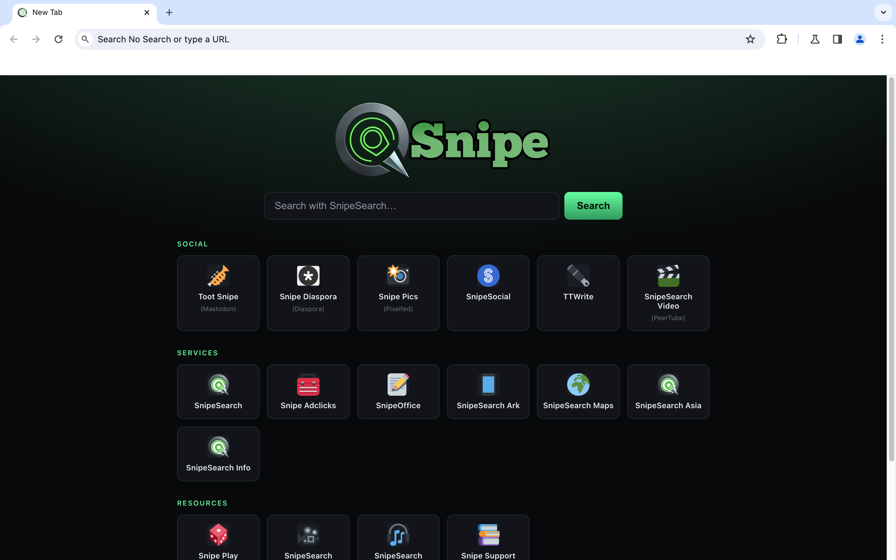Snipe Browser new tab on macOS