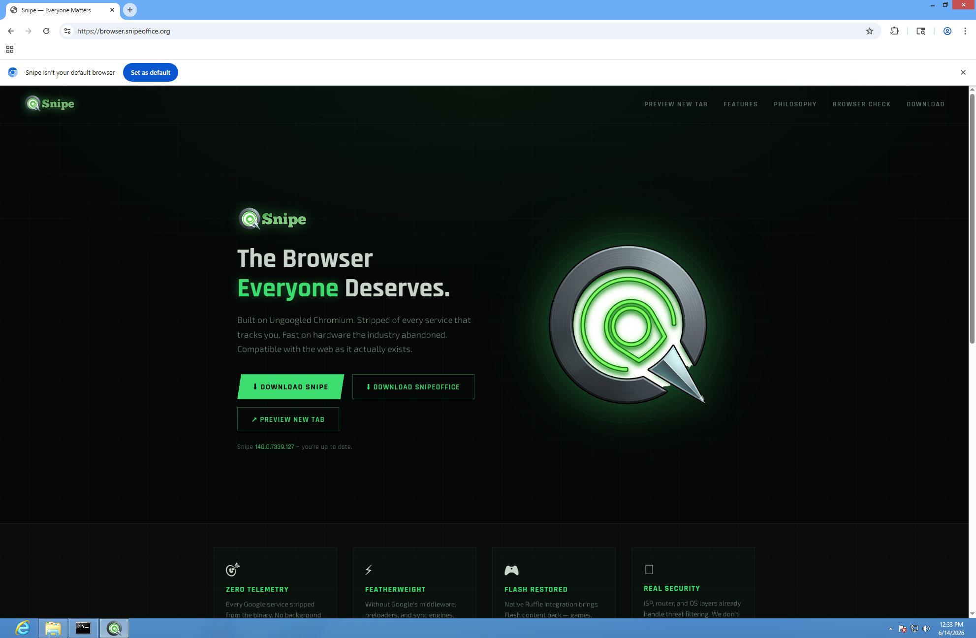 Snipe Browser on Windows 8