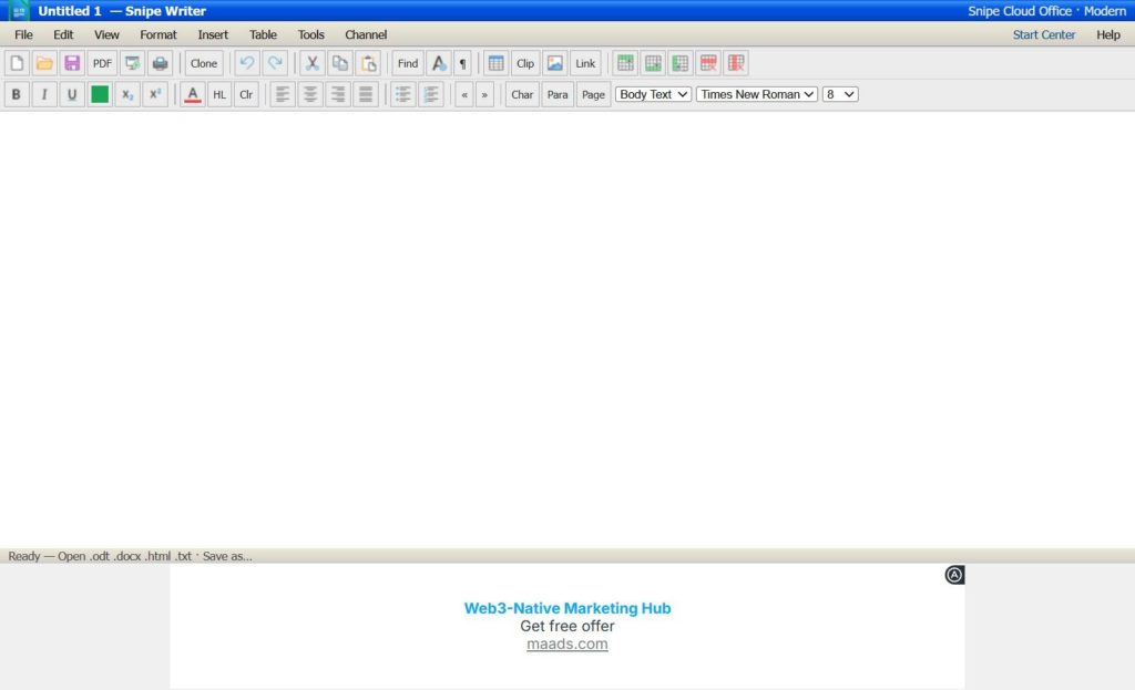 Snipe Cloud Office Writer