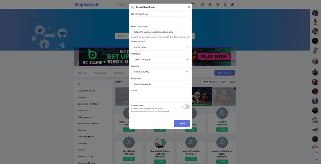 Create a Snipesocial group