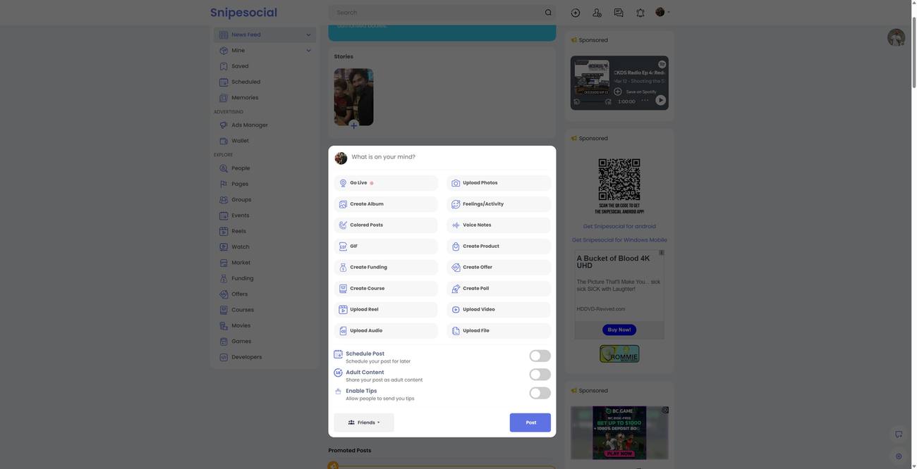 Snipesocial post composer with creation tools
