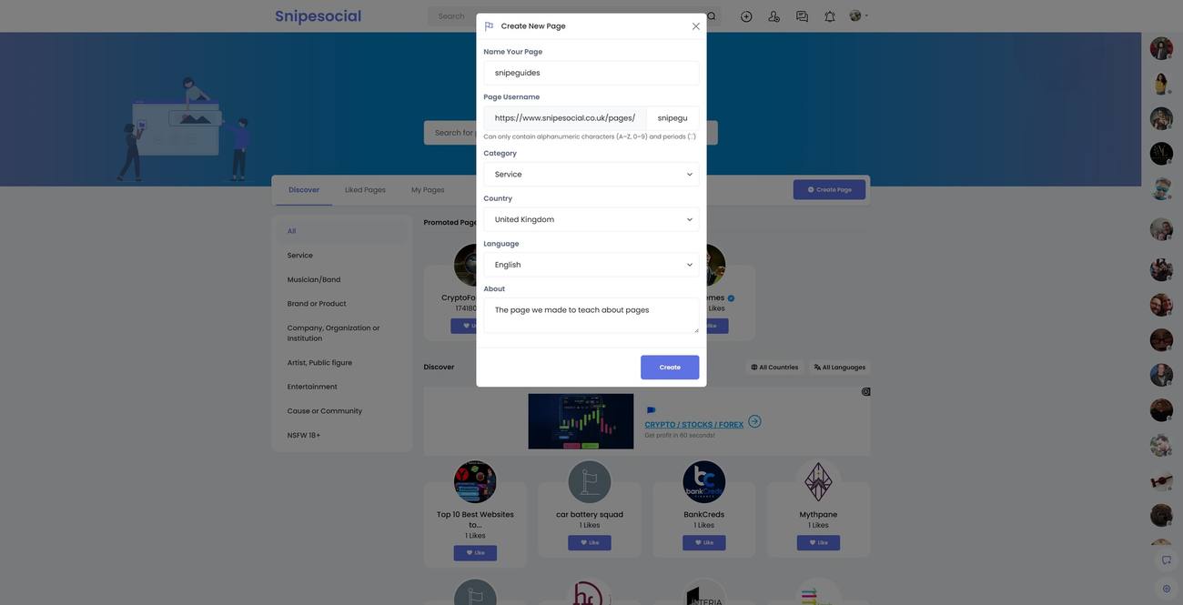 Create a Snipesocial page