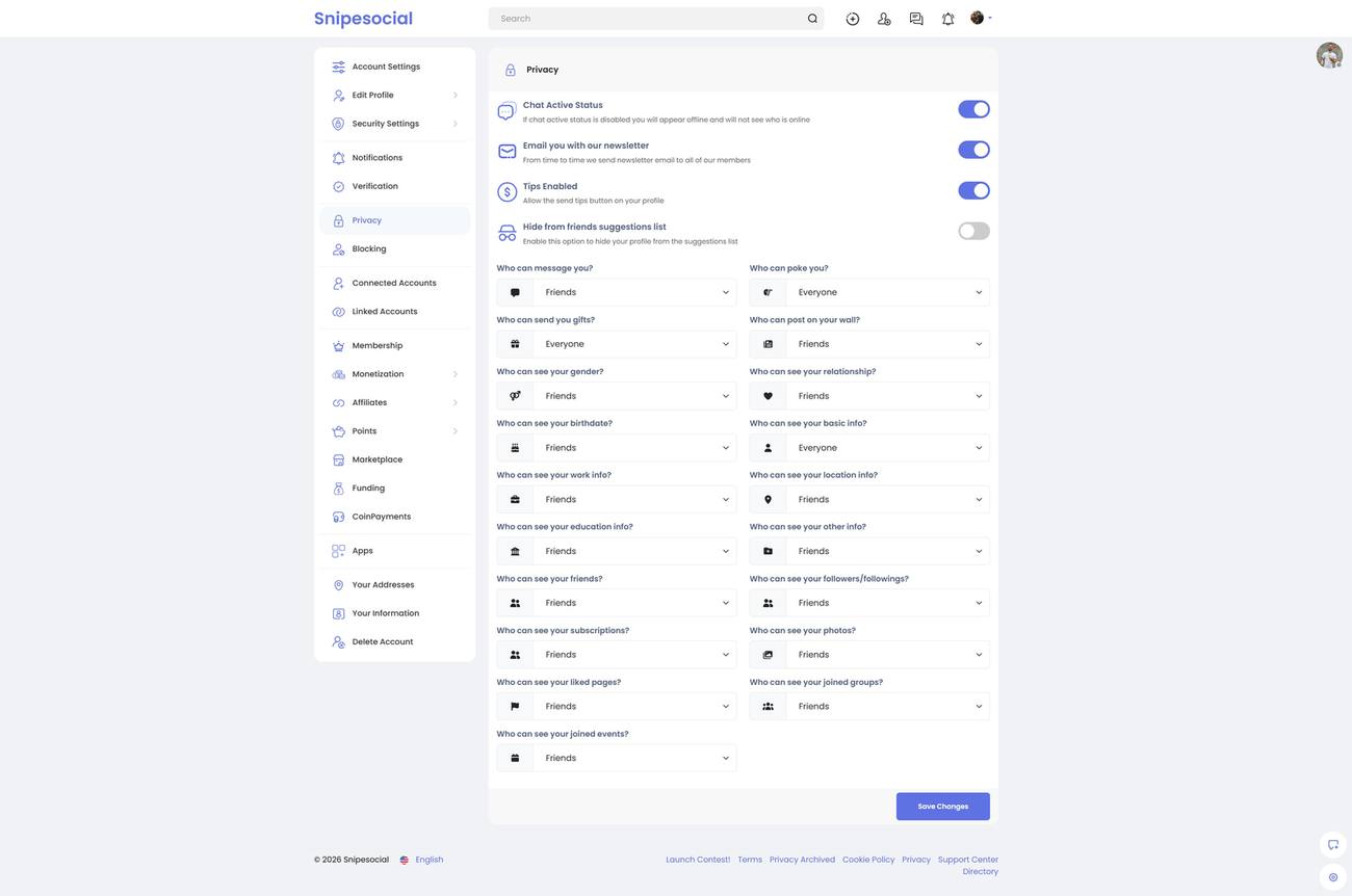 Snipesocial privacy settings